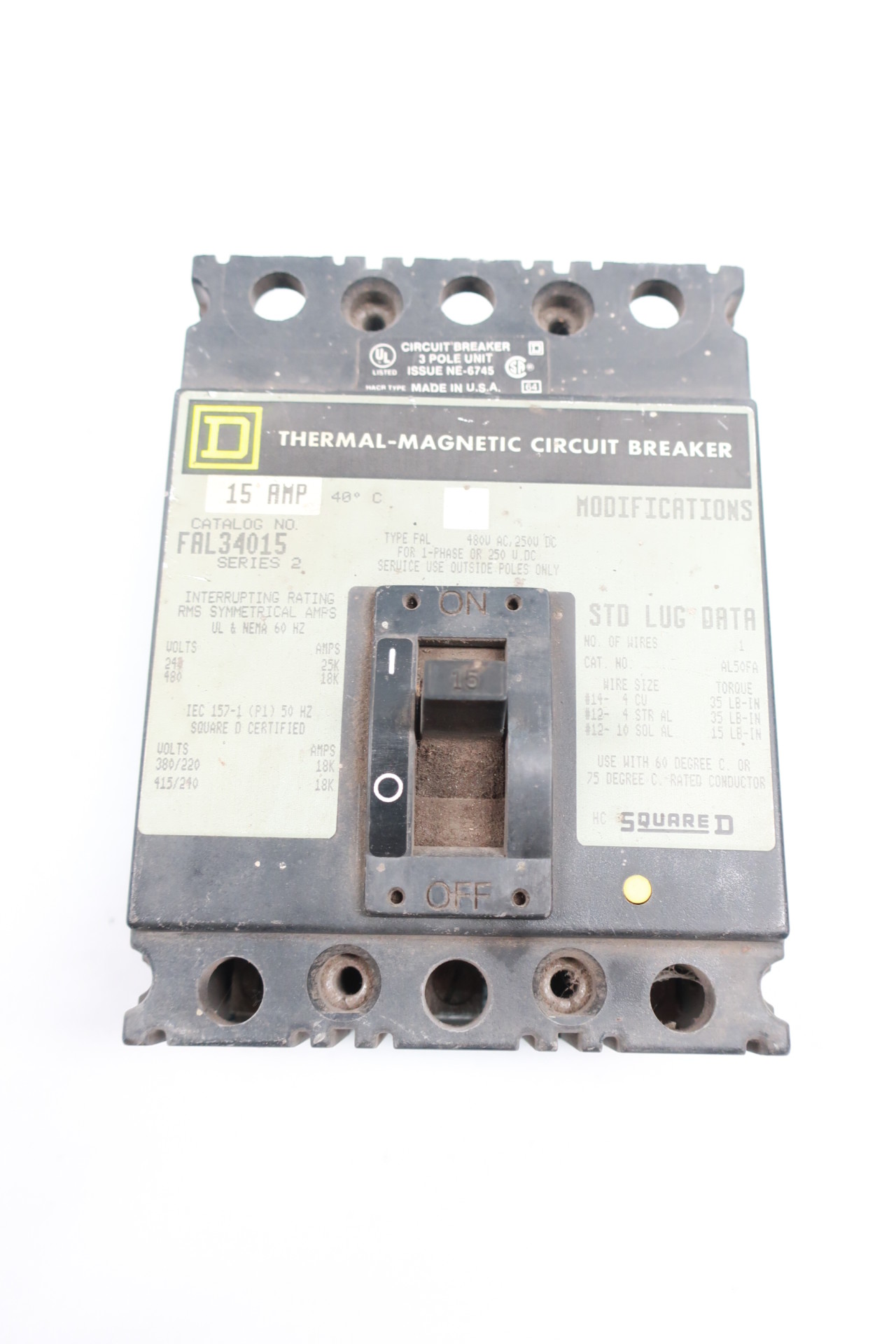 Square D Circuit Breaker FAL34015 Type 3 Pole 15a for sale online 