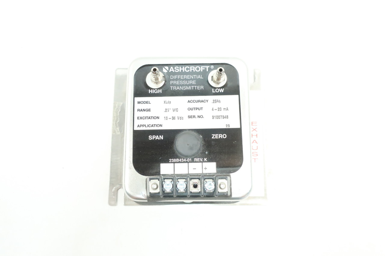 Details about   Ashcroft XLDP Differential Pressure Transmitter 4-20ma 0.25in-wc 13-36v-dc 
