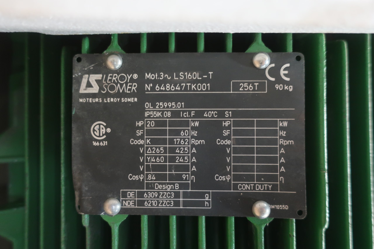 Leroy Somer LS160L-T Ac Motor 256t 3ph 20hp 1762rpm 460v-ac Leroy Somer LS160L-T Ac Motor 256t 3ph 20hp 1762rpm 460v-ac