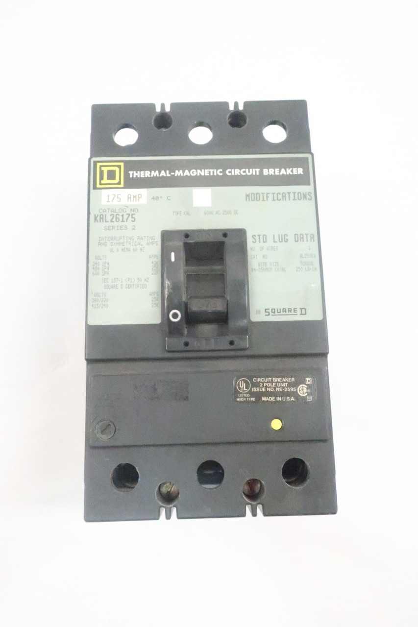 USED Square D KAL26175 Industrial Circuit Breaker 175A 600VAC 2 Pole 