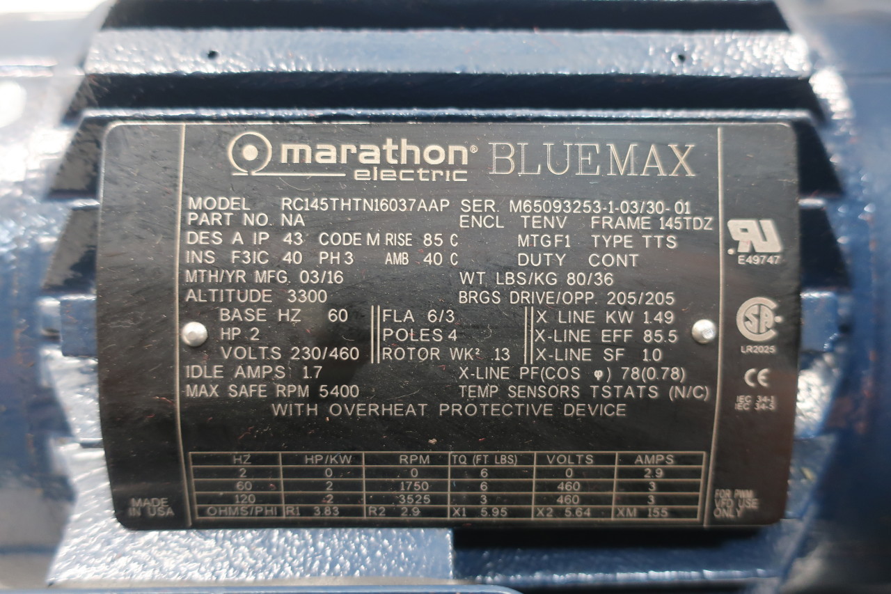 Marathon RC145THTN16037AAP Bluemax Ac Motor 145tdz 3ph 2hp