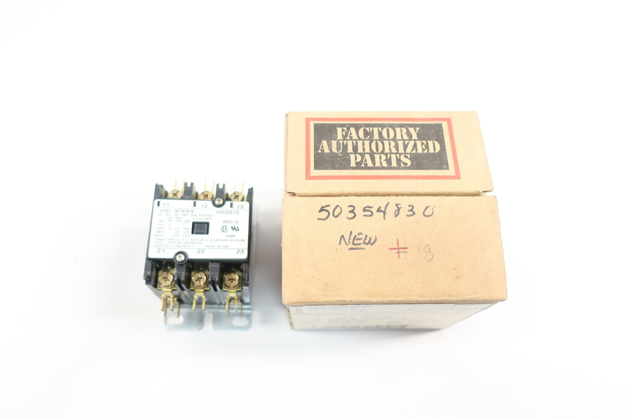 Carrier HN53CB115 3-Pole Contactor Single or 3-Phase 120V Coil 25A 